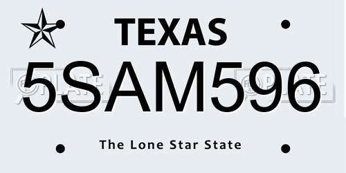 5SAM596 Texas License Plate