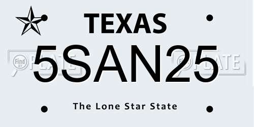 5SAN25 Texas License Plate