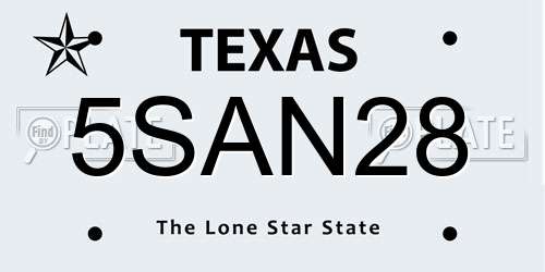 5SAN28 Texas License Plate
