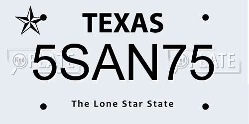 5SAN75 Texas License Plate