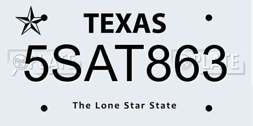 5SAT863 Texas License Plate