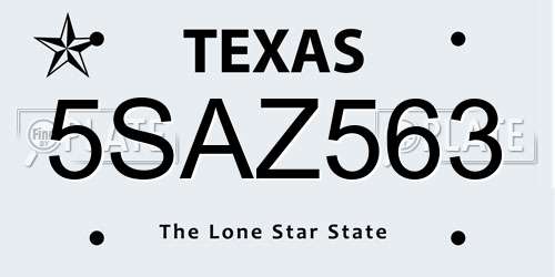 5SAZ563 Texas License Plate