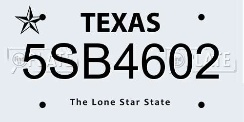 5SB4602 Texas License Plate