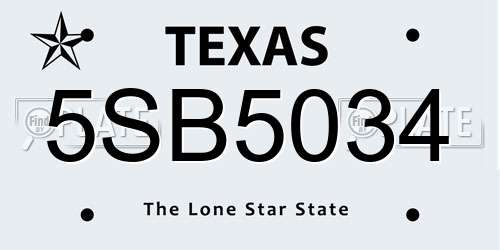 5SB5034 Texas License Plate
