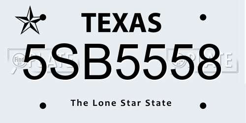 5SB5558 Texas License Plate