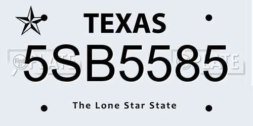 5SB5585 Texas License Plate