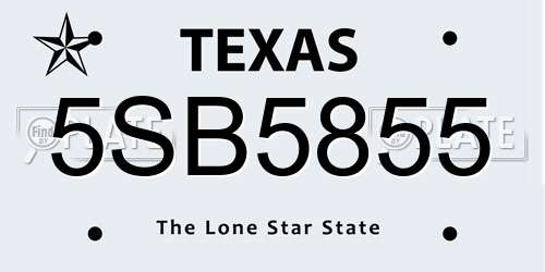 5SB5855 Texas License Plate