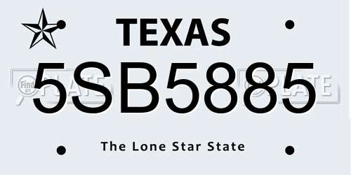 5SB5885 Texas License Plate
