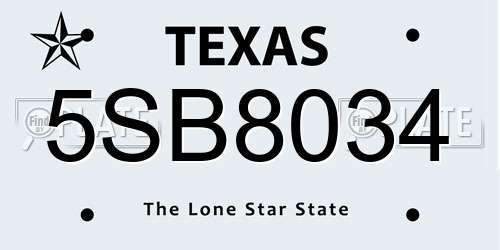 5SB8034 Texas License Plate