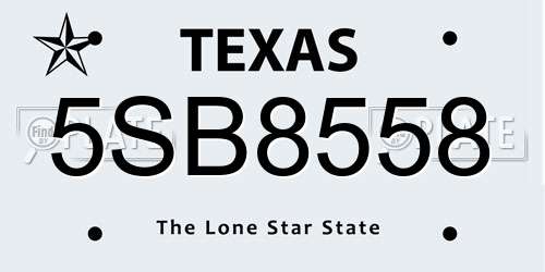 5SB8558 Texas License Plate