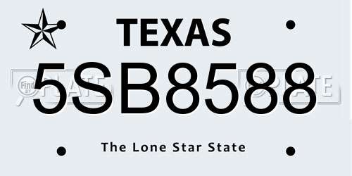 5SB8588 Texas License Plate