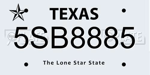 5SB8885 Texas License Plate