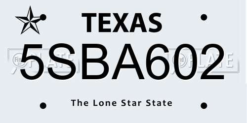 5SBA602 Texas License Plate