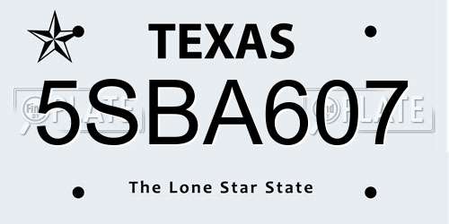 5SBA607 Texas License Plate