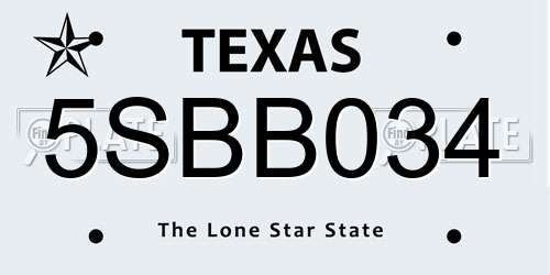 5SBB034 Texas License Plate