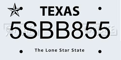 5SBB855 Texas License Plate