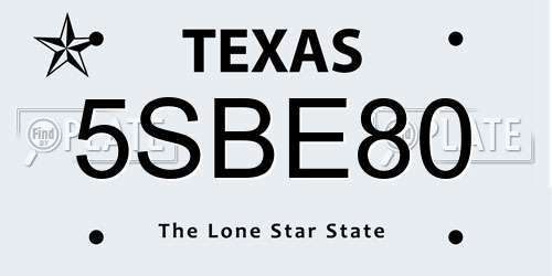 5SBE80 Texas License Plate