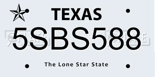5SBS588 Texas License Plate