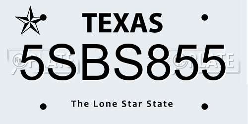 5SBS855 Texas License Plate