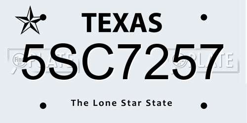 5SC7257 Texas License Plate