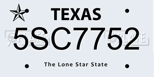 5SC7752 Texas License Plate