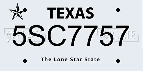 5SC7757 Texas License Plate