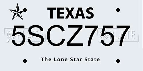 5SCZ757 Texas License Plate