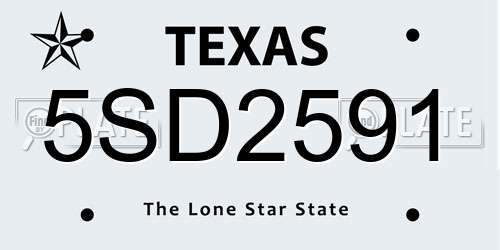 5SD2591 Texas License Plate