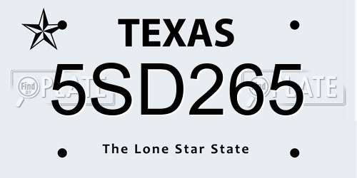 5SD265 Texas License Plate