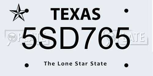 5SD765 Texas License Plate