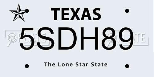 5SDH89 Texas License Plate