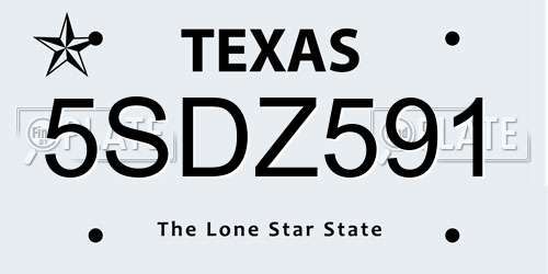 5SDZ591 Texas License Plate