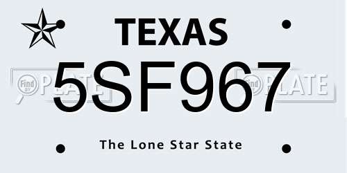 5SF967 Texas License Plate
