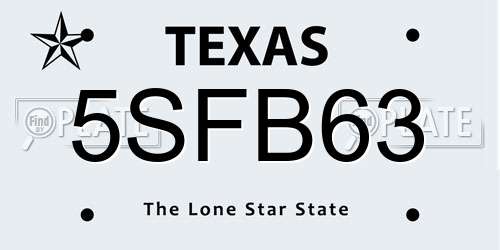 5SFB63 Texas License Plate