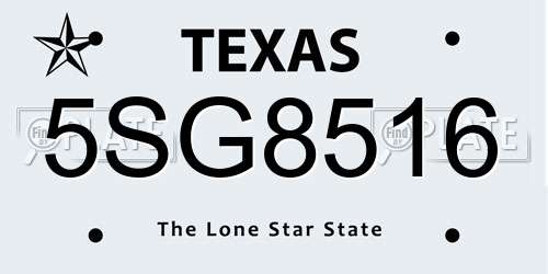 5SG8516 Texas License Plate