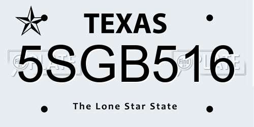 5SGB516 Texas License Plate