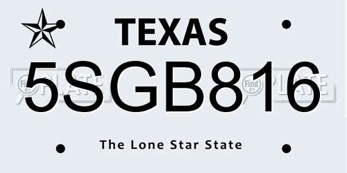 5SGB816 Texas License Plate