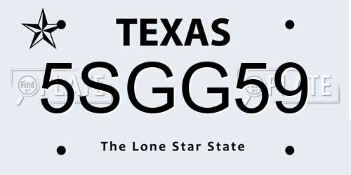 5SGG59 Texas License Plate