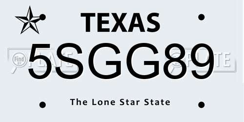 5SGG89 Texas License Plate
