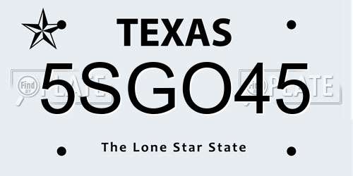 5SGO45 Texas License Plate