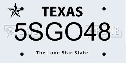 5SGO48 Texas License Plate