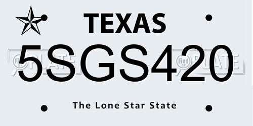 5SGS420 Texas License Plate
