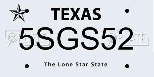 5SGS52 Texas License Plate