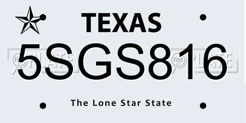 5SGS816 Texas License Plate
