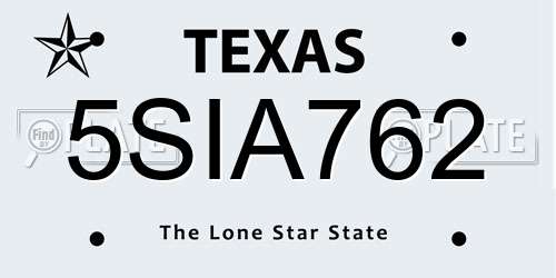 5SIA762 Texas License Plate
