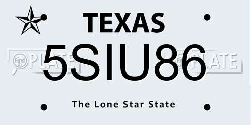 5SIU86 Texas License Plate
