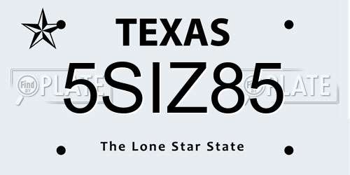 5SIZ85 Texas License Plate