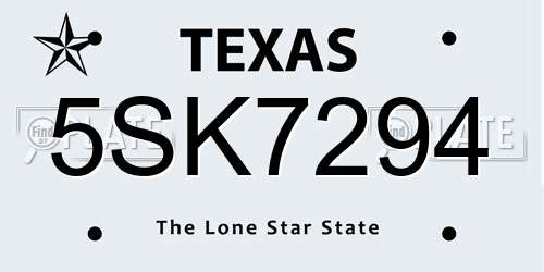 5SK7294 Texas License Plate