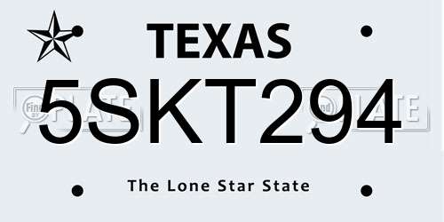 5SKT294 Texas License Plate