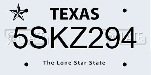5SKZ294 Texas License Plate